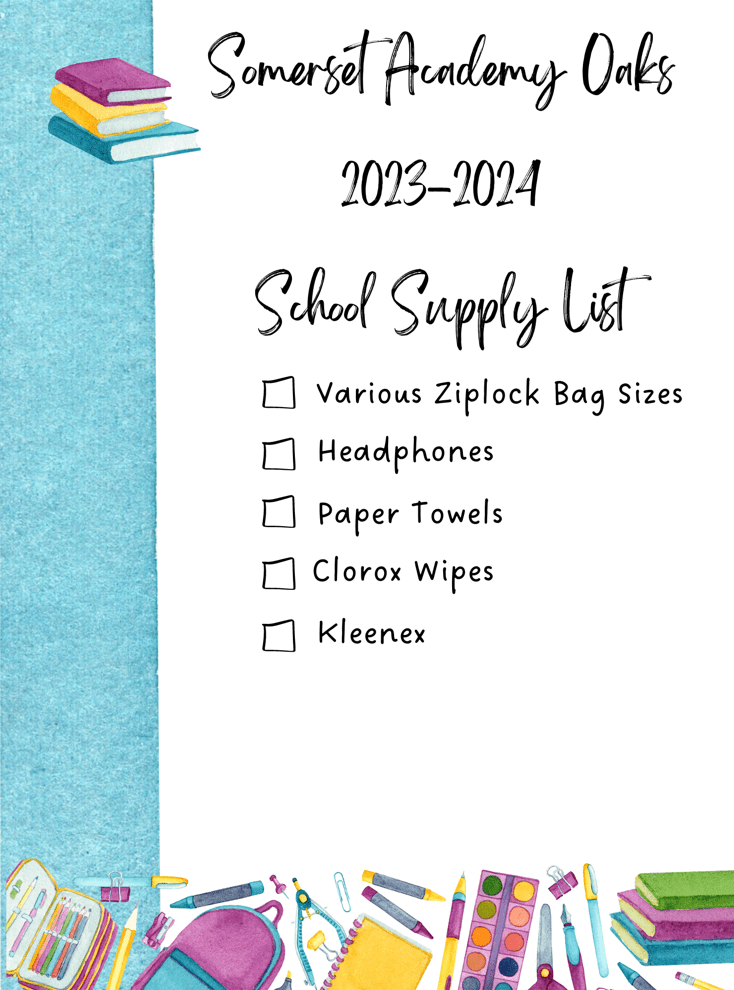 School Supply List Somerset Academy Oaks